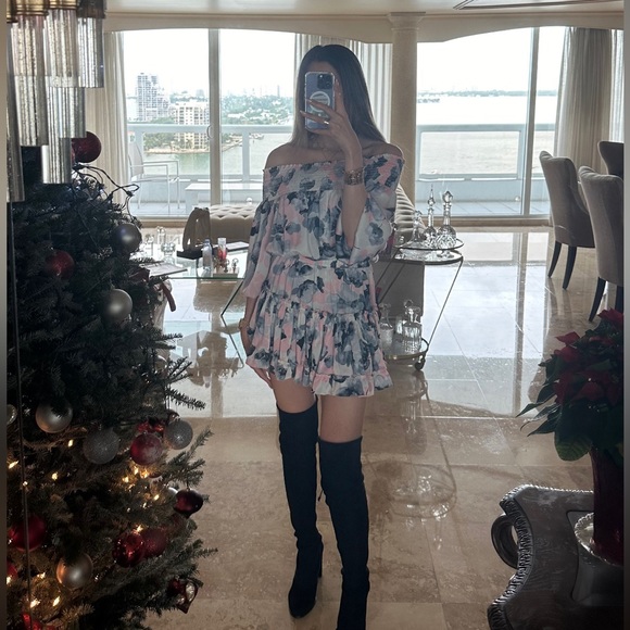 Revolve MISA Los Angeles Freesia Off-the-Shoulder Dress - Watercolor Floral - Picture 4 of 12